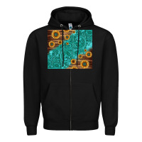 Black Tooled Leather And Sunflowers Zipper Hoodie - Jasminsmagicworld