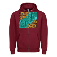 Burgundy Tooled Leather And Sunflowers Zipper Hoodie - Jasminsmagicworld