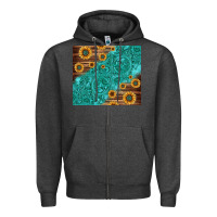 Charcoal Heather Tooled Leather And Sunflowers Zipper Hoodie - Jasminsmagicworld