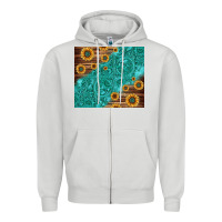Dove Grey Tooled Leather And Sunflowers Zipper Hoodie - Jasminsmagicworld