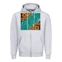 Heather Grey Tooled Leather And Sunflowers Zipper Hoodie - Jasminsmagicworld
