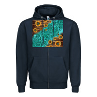 Navy Tooled Leather And Sunflowers Zipper Hoodie - Jasminsmagicworld