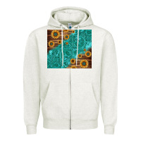 Oatmeal Heather Tooled Leather And Sunflowers Zipper Hoodie - Jasminsmagicworld
