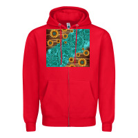 Red Tooled Leather And Sunflowers Zipper Hoodie - Jasminsmagicworld