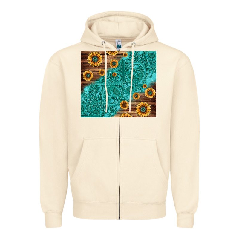 Tooled Leather And Sunflowers Zipper Hoodie by Jasminsmagicworld | Teevron