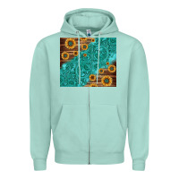 Seafoam Tooled Leather And Sunflowers Zipper Hoodie - Jasminsmagicworld