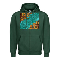 Sports Green Tooled Leather And Sunflowers Zipper Hoodie - Jasminsmagicworld