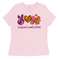 Bubblegum Pink peace love cookies Ladies Tee - AdoDesignShop
