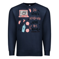 Navy she works willingly with her hands Premium Sweatshirt - MaliasSmallBusiness