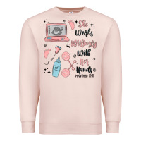 Pale Pink she works willingly with her hands Premium Sweatshirt - MaliasSmallBusiness