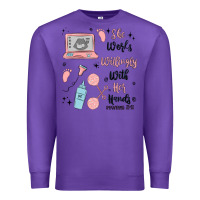 Purple she works willingly with her hands Premium Sweatshirt - MaliasSmallBusiness