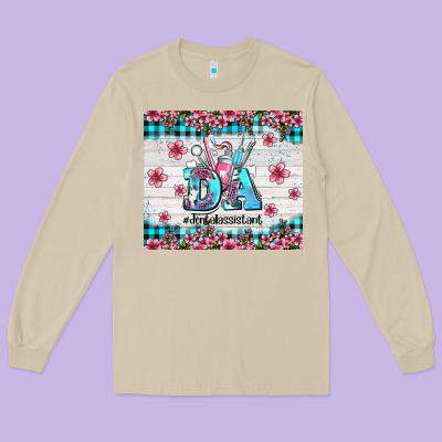 Da Dental Assistant Dentist Element With Flowers Long Sleeve Tee Designed By Adodesignshop
