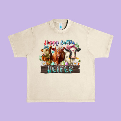 Happy Easter Heifer Urban Heavy Tee Designed By Racoondesign