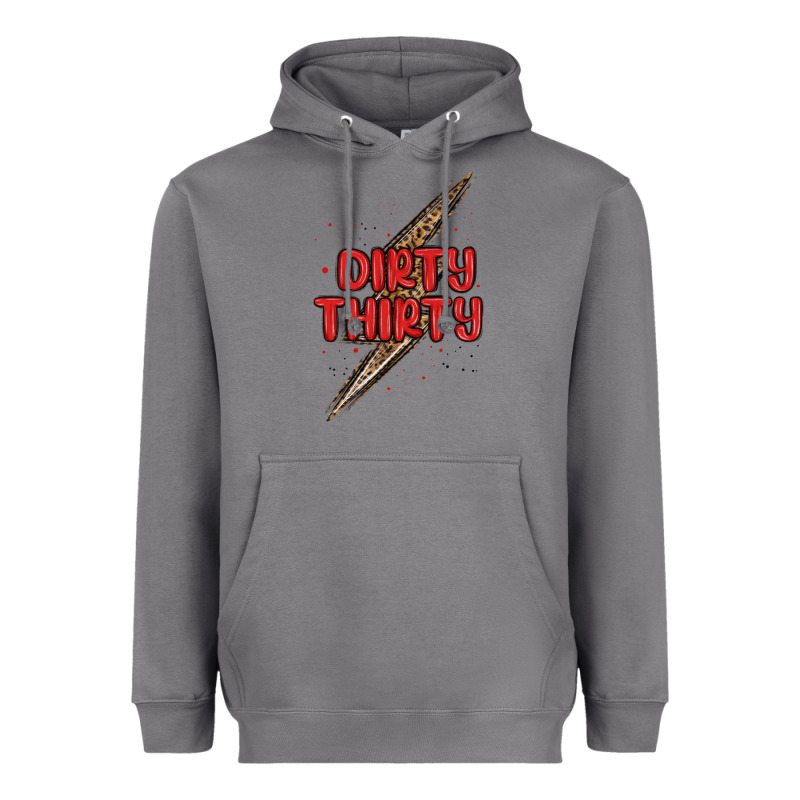Dirty Thirty Lightning Bolt Heavyweight Hoodie by MaliasSmallBusiness | Teevron