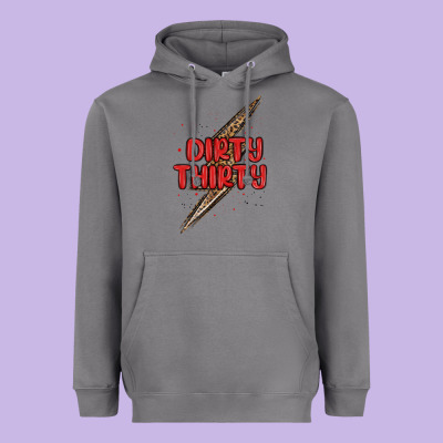Dirty Thirty Lightning Bolt Heavyweight Hoodie Designed By Maliassmallbusiness