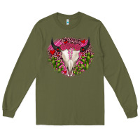 Army Green bull skull cactus valentines Long Sleeve Tee - JahusDesignShop