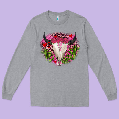 Bull Skull Cactus Valentines Long Sleeve Tee Designed By Jahusdesignshop