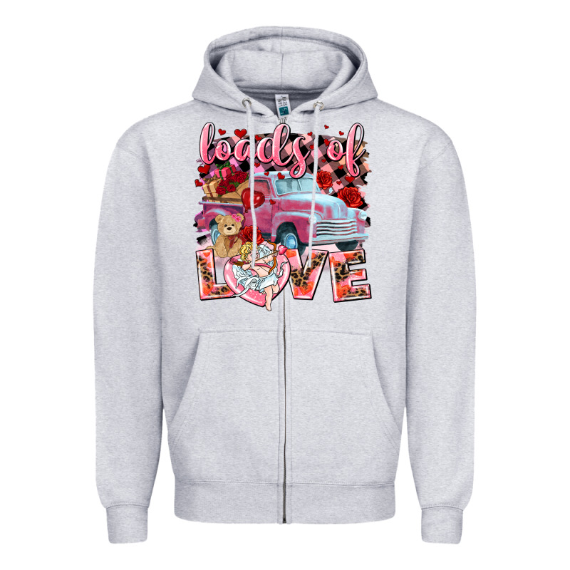 Loads Of Love Valentines Day Truck Zipper Hoodie by NancyCooperArtShop | Teevron