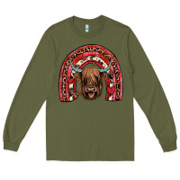 Army Green valentines highland cow rainbow Long Sleeve Tee - JahusDesignShop