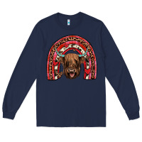 Navy valentines highland cow rainbow Long Sleeve Tee - JahusDesignShop