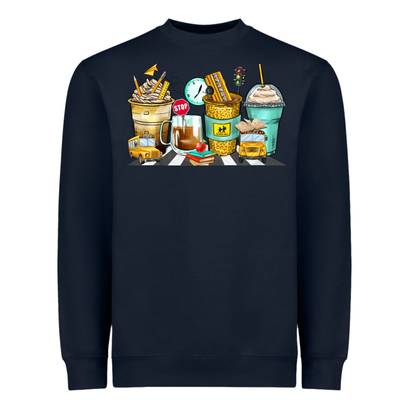 School Bus Coffee Cups Heavyweight Sweatshirt by Zillion Design Studio | Teevron