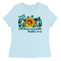 Baby Blue with god all things are possible sunflower Ladies Tee - AdoDesignShop