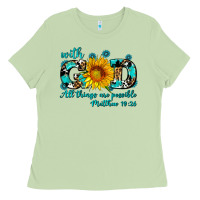 Matcha with god all things are possible sunflower Ladies Tee - AdoDesignShop