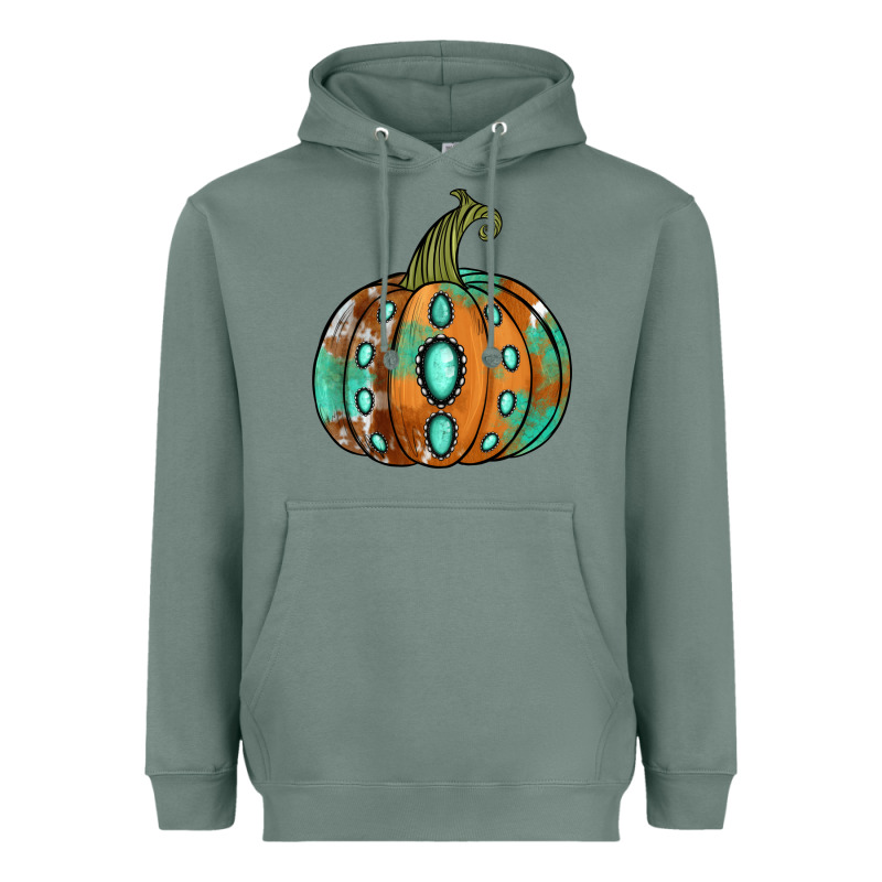 Western Cowhide Turquoise Pumpkin Heavyweight Hoodie by NancyCooperArtShop | Teevron