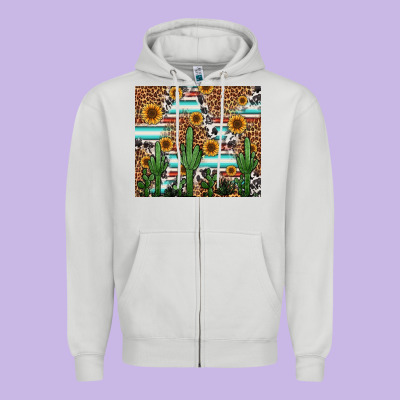 Western Cactus And Sunflowers Zipper Hoodie Designed By Jasminsmagicworld