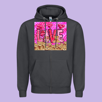 Love Gnome With Bear Zipper Hoodie Designed By Nancycooperartshop