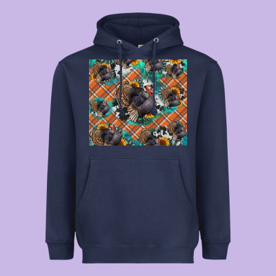 Thanksgiving Turkey Sunflower Turquoise Heavyweight Hoodie Designed By Nancycooperartshop