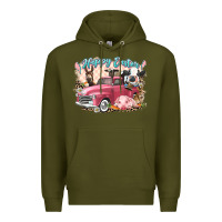 Army Green Happy Easter truck with Easter farm animals Premium Hoodie - LillyAllenDesigns