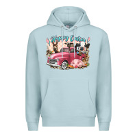 Blue Mist Happy Easter truck with Easter farm animals Premium Hoodie - LillyAllenDesigns