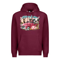 Burgundy Happy Easter truck with Easter farm animals Premium Hoodie - LillyAllenDesigns