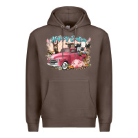 Coffee Happy Easter truck with Easter farm animals Premium Hoodie - LillyAllenDesigns