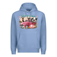 Colony Blue Happy Easter truck with Easter farm animals Premium Hoodie - LillyAllenDesigns