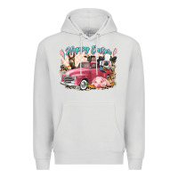Dove Grey Happy Easter truck with Easter farm animals Premium Hoodie - LillyAllenDesigns