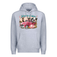 Heather Grey Happy Easter truck with Easter farm animals Premium Hoodie - LillyAllenDesigns