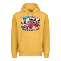 Mustard Happy Easter truck with Easter farm animals Premium Hoodie - LillyAllenDesigns
