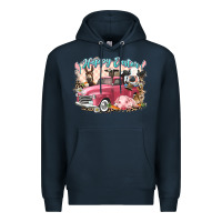 Navy Happy Easter truck with Easter farm animals Premium Hoodie - LillyAllenDesigns