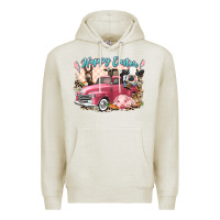 Oatmeal Heather Happy Easter truck with Easter farm animals Premium Hoodie - LillyAllenDesigns