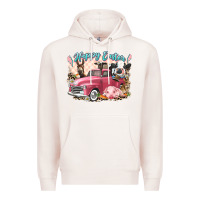 Pale Pink Happy Easter truck with Easter farm animals Premium Hoodie - LillyAllenDesigns