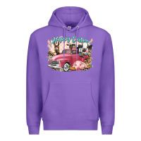 Purple Happy Easter truck with Easter farm animals Premium Hoodie - LillyAllenDesigns