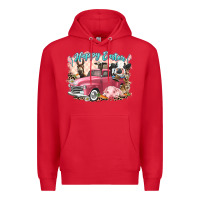 Red Happy Easter truck with Easter farm animals Premium Hoodie - LillyAllenDesigns