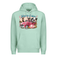 Seafoam Happy Easter truck with Easter farm animals Premium Hoodie - LillyAllenDesigns