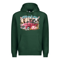 Sports Green Happy Easter truck with Easter farm animals Premium Hoodie - LillyAllenDesigns