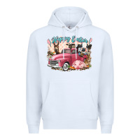 White Happy Easter truck with Easter farm animals Premium Hoodie - LillyAllenDesigns