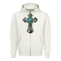 Oatmeal Heather western cross Zipper Hoodie - BarkalooDesign
