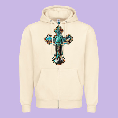 Western Cross Zipper Hoodie Designed By Barkaloodesign