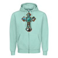 Seafoam western cross Zipper Hoodie - BarkalooDesign